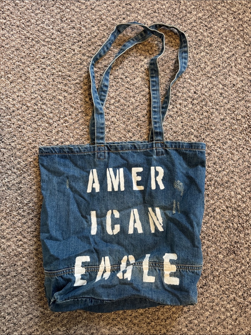 American Eagle Distressed Denim Logo Tote Bag